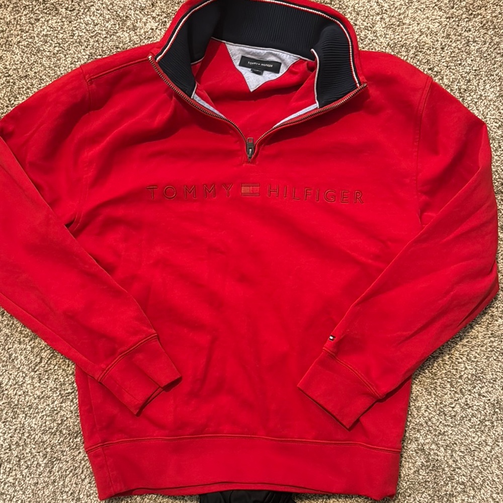 Tommy Hilfiger Red Zip Up Sweater